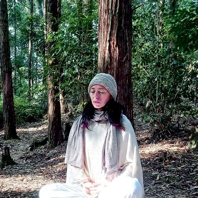 meditating in forest